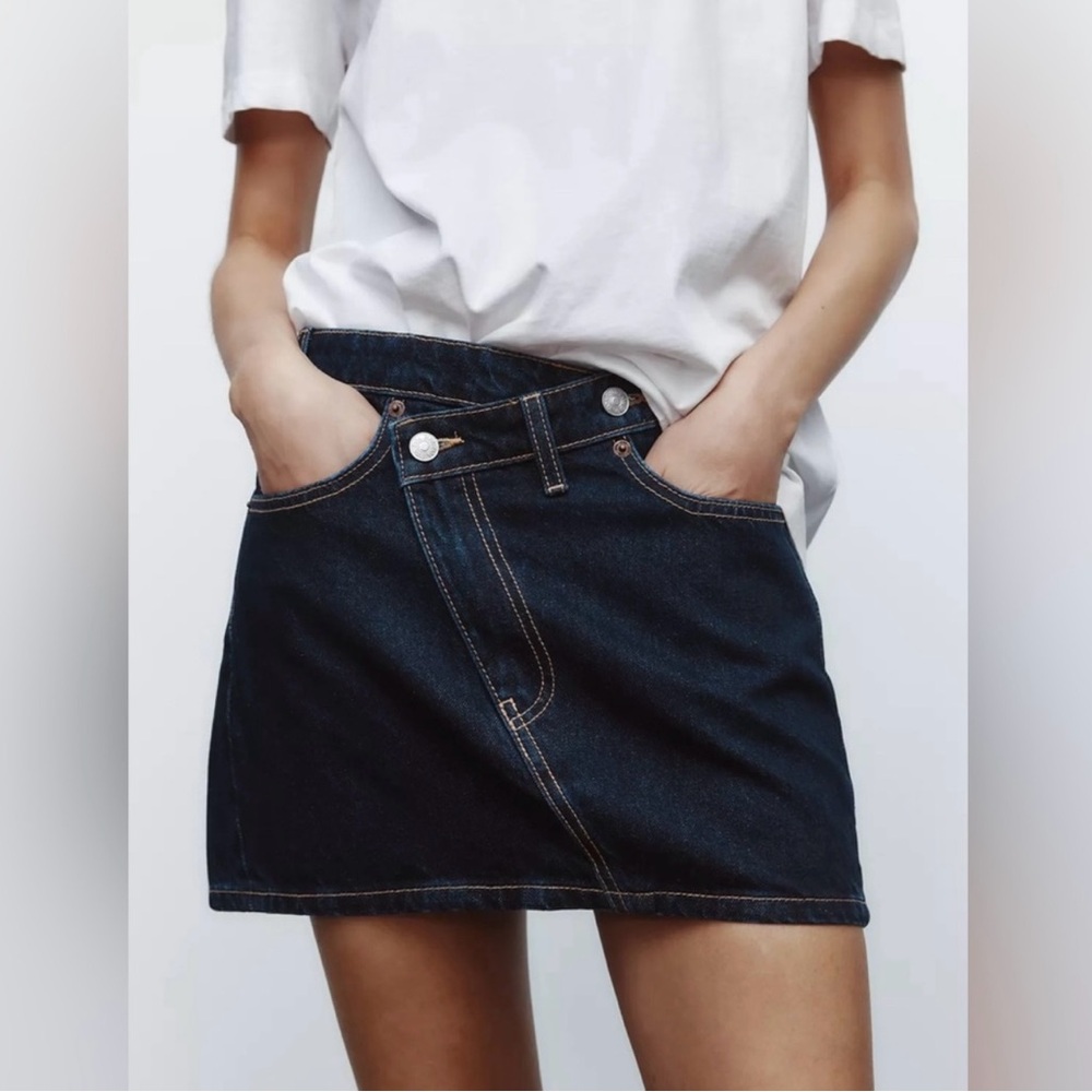 ZARA Cross Waist Denim Mini Skirt